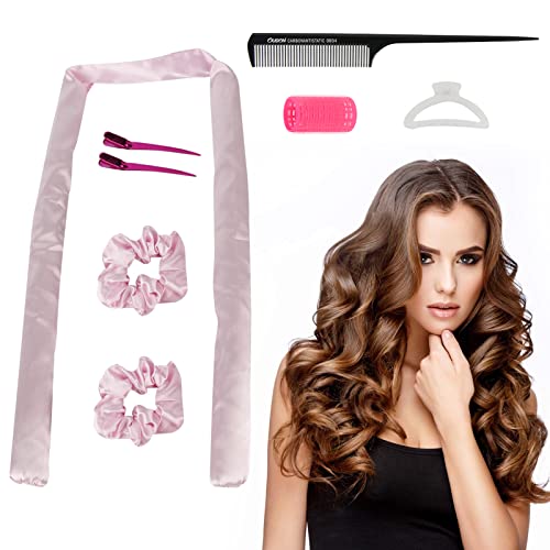 PALAMELA Heatless Curling Rod Headband, Tiktok Heatless Curls Ribbon, Heatless Hair Curler, Overnight Soft Curls Roller for Women Girls Long Hair Natural Curly Hair (Pink)