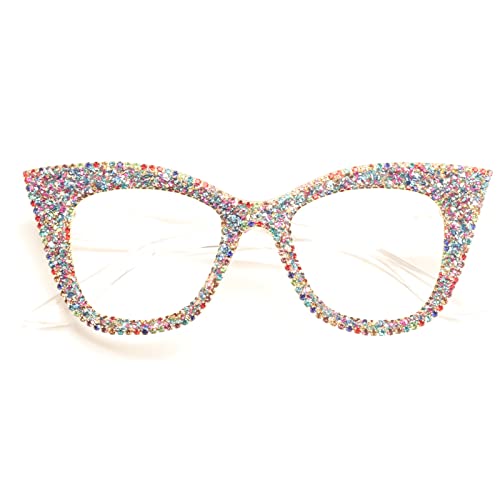 Image of Cat Eye Reading Glasses Bling Rhinestones Crystal Black Diamond Frame Eyewear Anti Blue Light Reader (clear, 1.25x)