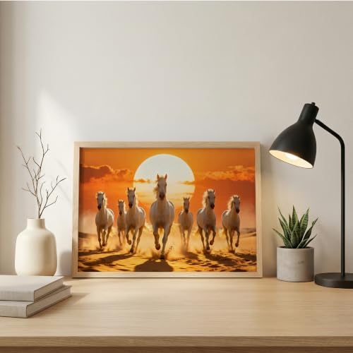 Image of Suneree 7 Horse Vastu Wall Painting (Landscape Collection) (Natural, Design 03, 13x19 Inch)