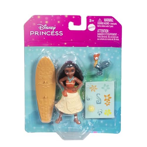 Image of Disney Princess Toys, Moana Small Doll with Heihei Figure, Customizable Waveboard Accessory & Stickers, Inspired by Disney Moana Movie