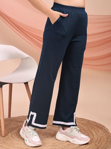Image of ELLITI Women's Co-ord Set, Down Short Sleeve Top and Wide Leg Trousers with White Trim