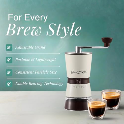 Image of Stainless Steel Manual Coffee Grinder, 80 Grams Bean Capacity | Stainless Steel Burr,Borosilicate Glass Jar, 8 Grind Settings,Beechwood Knob,For Drip Coffee,Espresso,Cappuccino,French Press