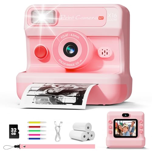 CalineGam Kids Camera Instant Print, 1080P HD Instant Print Camera for Kids with 32GB Card & 3 Rolls Paper, Dual-Lens Selfie Digital Toy, Christmas Birthday Gifts for Girls and Boys Age 3-12