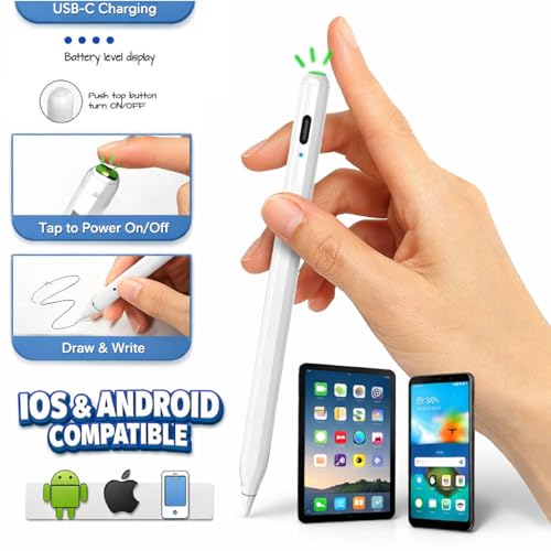 Image of Stylus Pen for Touch Screens, Capacitive Pencil for iPad, Android Tablets & Smartphones, High Precision Smooth Writing Drawing Pen for, Tablet (1Pc,White (Palm Rejection Not Supported)