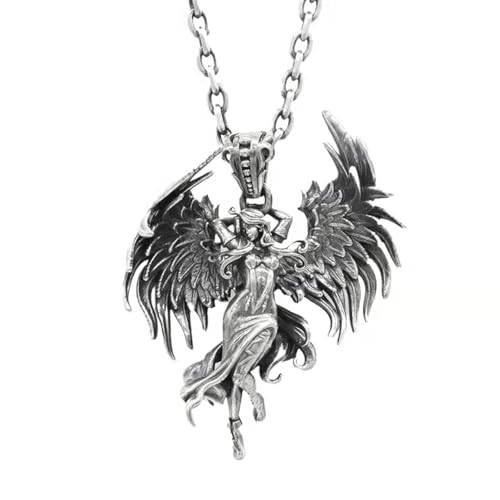 Collier ailes d'ange maléfique en argent rétro aux finitions gravées