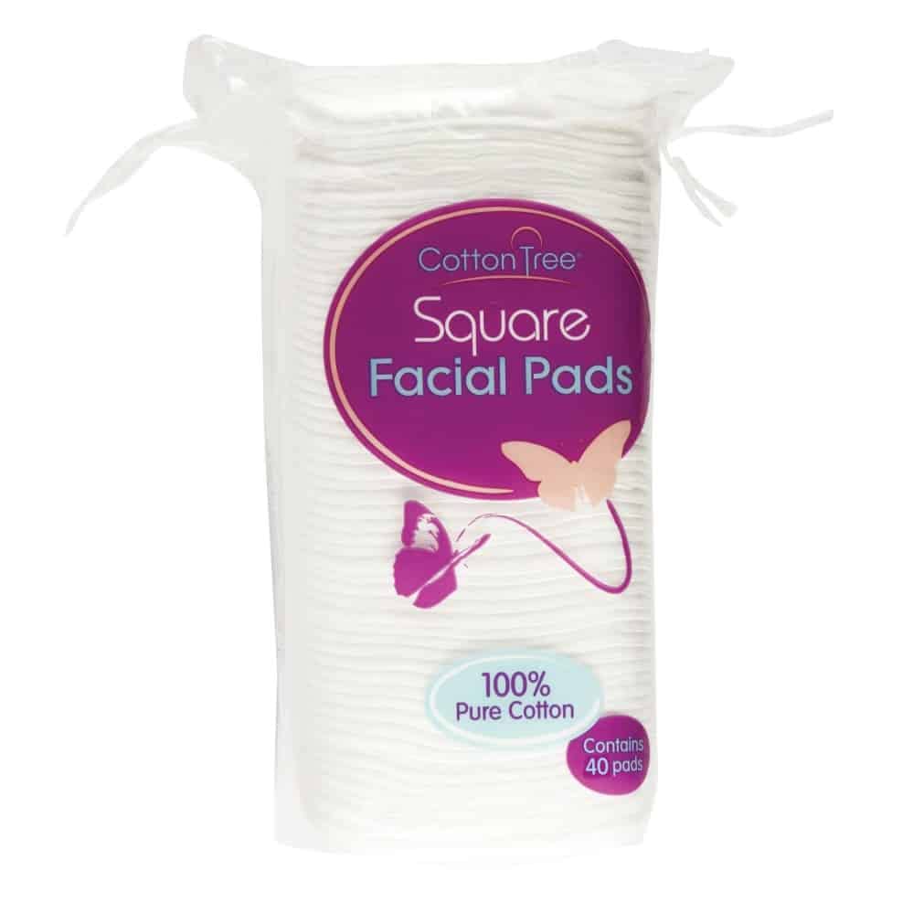 Cotton TreeCotton Wool Square Facial Pads - Soft & Absorbent (White, Pack of 40)
