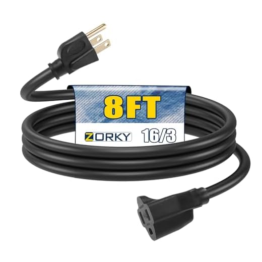 Zorky 8ft Outdoor Extension Cord for Christmas Decorations - 16/3 Heavy Duty SJTW Waterproof Black Electrical Cable with 3 Prong Grounded Plug for Safety, Great for Lawn and Major Appliances
