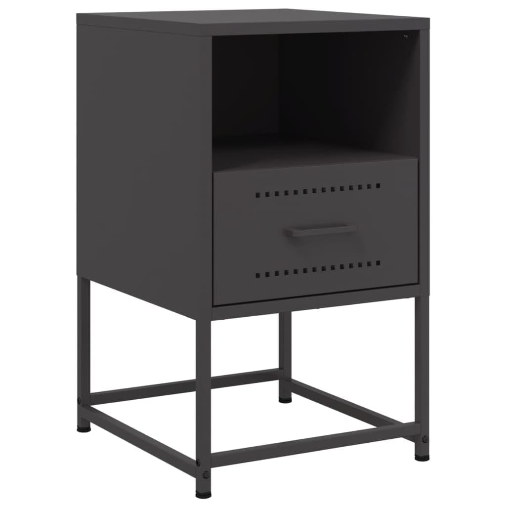 vidaXL Mesita de Noche Acero Negra 36x39x60,5 cm, Mesa Auxiliar, Armario Auxiliar, Muebles de Dormitorio, mesilla de Noche, Armario de Metal