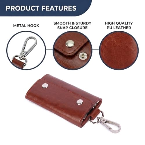 Image of Leather Key Pouch Keychain for Men & Women - Key Holder Wallet with Key Ring | Compact Key Organizer Case for Car Keys, House Keys & Coins | Small Leather Key Wallet Pouch