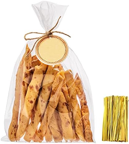Yotelab Cellophane Bags, 7" x14" Clear Cellophane Treat Bags With Twist Ties, Cello Bags 100 PCS