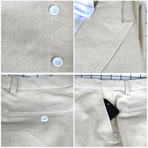 Mens Linen Cotton Shorts Suit Casual Grooms Beach Wedding Slim Fit Tuxedo Suit Blazer & Shorts Set2