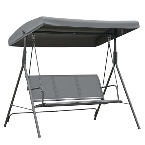 Outsunny - Outsunny 3-Seater Porch Swing Chair, Covered Garden Hammock, A-Frame Outdoor Swing, Porch Glider Sling Seat w/Adjustable Canopy Cover Weather Resistant Grey