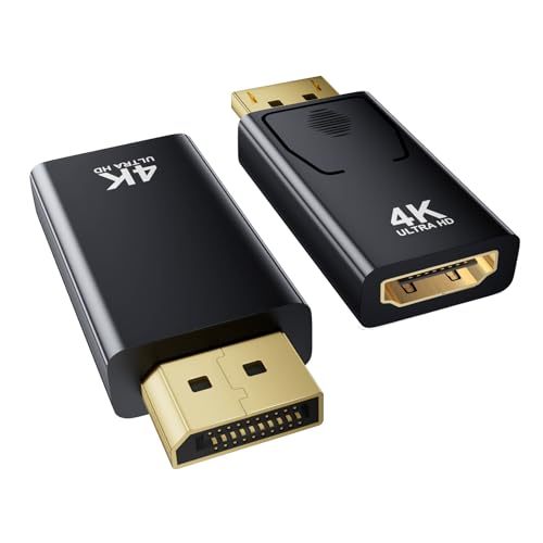 Lot de 2 Adaptateurs DisplayPort vers HDMI 4K@60Hz/ 2K@60Hz/ 1080P@120Hz, Adaptateur DisplayPort vers HDMI Compatible avec Dell, HDTV, Projecteur, Moniteur, AMD, GPU, NVIDIA