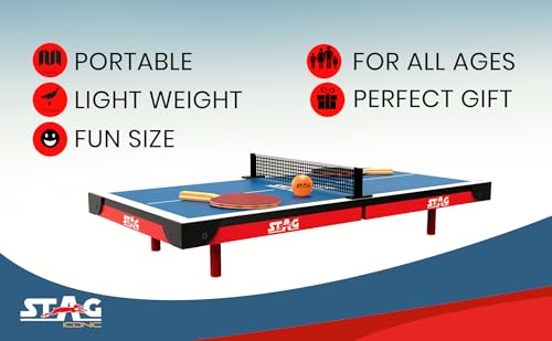 Image of Stag Super Mini Table Tennis Table (TT) Portable Indoor Ping Pong Table for Kids Fun Recreational Play with TT Rackets and Balls All in a Briefcase Size Foldable Design