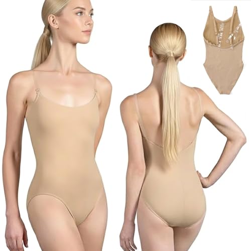 Innovess Nude Leotards for Girls & Women,Nude Ballet Leotards Women with Adjustable Strap & Clear Strap,Girls & Adult Camisole Leotard Bodysuit,Seamless Undergarment Dancewear for Gymnastics and Dance