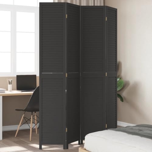 Diviseur de chambre à coucher en bois de Paulownia solide à 4 panneaux, noir, 140-145 x 220 cm, pour salon, chambre à coucher, bureau, partition indépendante pliable