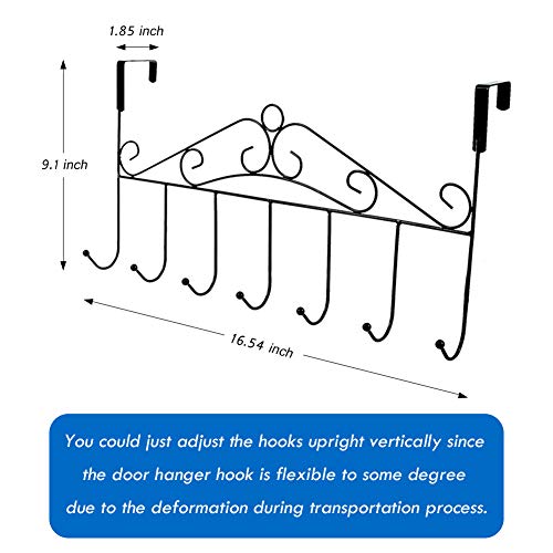 Over Door Hanger with 7 Hooks,Metal Over The Door Towel Hook,Decorative Overdoor Organizers ,Hanging Storage Rack for Hat,Coats,Purses,Scarves,Clothes,Jackets,Belt,Bedroom,Bathroom,Closet (Black) - Thumbnail 3