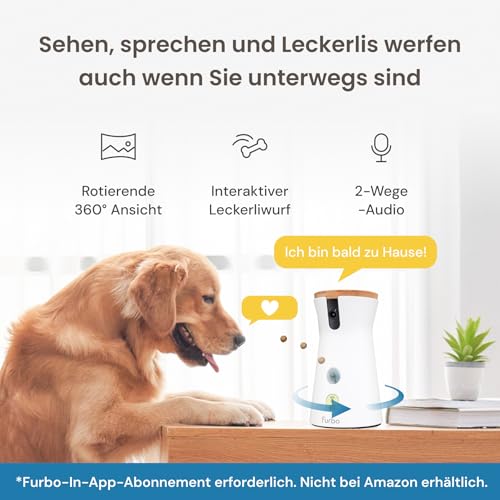 Furbo 360° Hundekamera mit Heimsicherheits-Paket [Premium MIT ABO]: Intelligente Kamera mit App für Hund & Heim, Rotierende 360° Sicht, Farbnachtsicht, Tracking, Leckerliwurf, Bell-Alarm, Smart Alerts