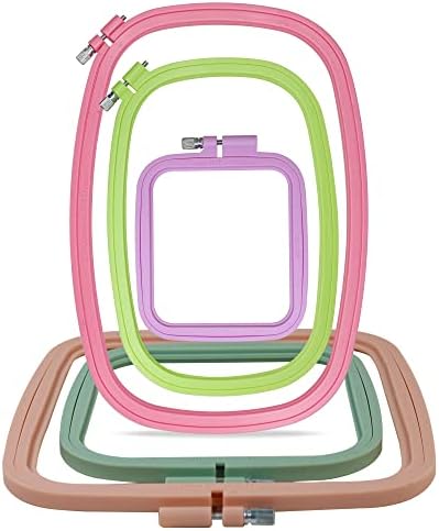 Square Embroidery Hoops for DIY Crafts, guofa Cross Stitch Hoops with 5 Different Sizes , Colorful Plastic Embroidery Hoops for Hanging Creative Decoration