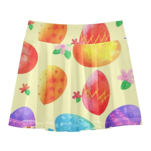 Joisal Cute Comfy Athletic Shorts Girls Skorts Tennis Skirts Kids Pleated Colorful Easter Eggs Beige 4t