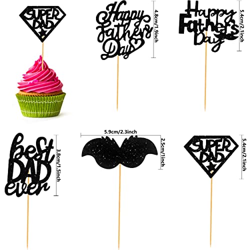 Cagemoga 55 Pack Happy Father's Day Cupcake Toppers Black Glitter Father's Day Cake Decorations For Father's Day Birthday Party Cupcake Decorations Supplies #TOP1