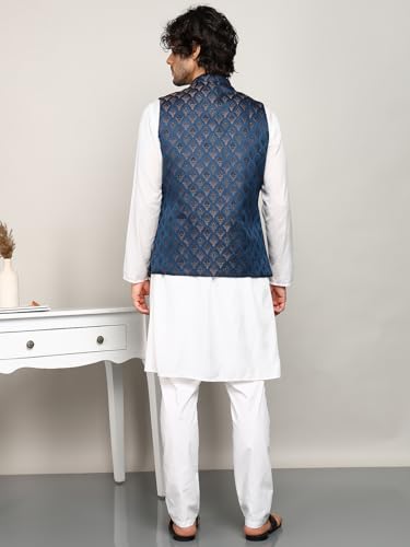 Image of Amazon Brand - Tavasya Mens Diamond Motif Pattern Nehru Jacket | Traditional | Festive & Ethnic Wear | Modi Waist Coat | Regular Fit