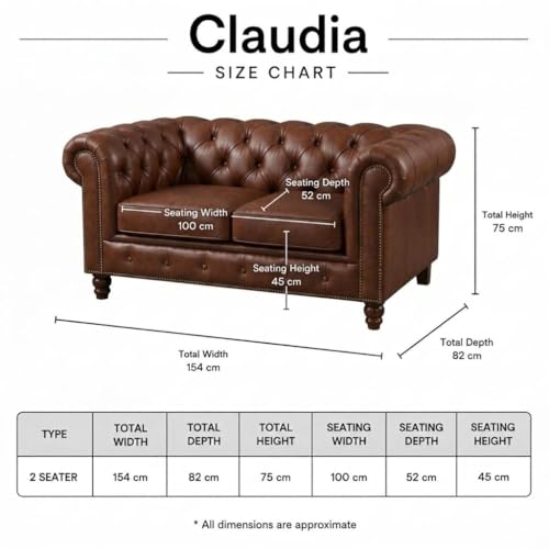 Image of Modern Classic Design Leatherette Luxury Chester Sofa Set with Button Tufted, Sofa for Living Room, Home, Office Bar, Hotel, Reaturant and Lobby (Brown, 2 Seater Sofa)