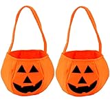 HENGKE Halloween Pumpkin Candy Bags for Kids, Trick or Treat, Non-Woven Pumpkin Buckets Trick or Treat Bags Holder Handbag for Kids Costume Party Favors Supplies(2 Packs Pumpkin)