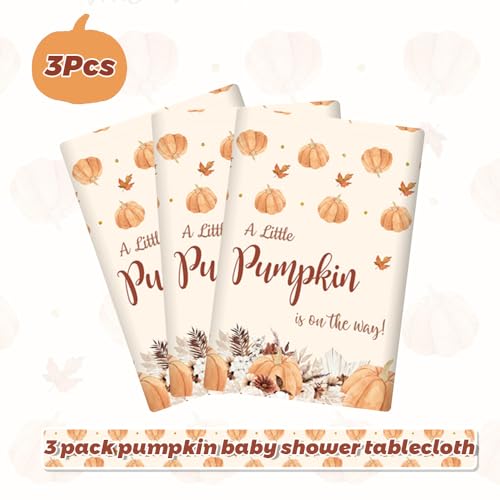 Mehofond ZBX20409060C Fall Boho Little Pumpkin Baby Shower Party Plastic Tablecloth Autumn Disposable Party Tablecloths A Little Pumpkin Is thumb #3