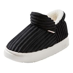 Womens Fuzzy Slippers Corduroy Fleece Closed Back Faux Wool Warm Non-Slip Slippers Knit Fleece Lined House Shoes