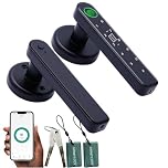 5 in 1 Smart Fingerprint Door Lock, Automatic Smart Door Handle with APP Control/Fingerprint/IC Cards/Password/Backup Keys, Electronic Digital Locks Suit for Bedroom, Office, Apartment, Black