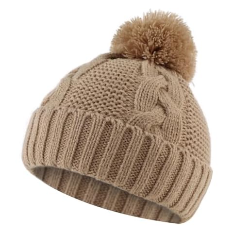 JANGANNSA Winter Knit Baby Hat Twist Warm Beanie for Boys Girls Infant Toddler Baby Beanie with Pompom (Walnut, 0-6 Months) Cover