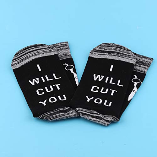 LEVLO Funny Hairdresser Gift Hair Stylist Socks I Will Cut You Cotton Socks Cosmetology Graduation Gift4
