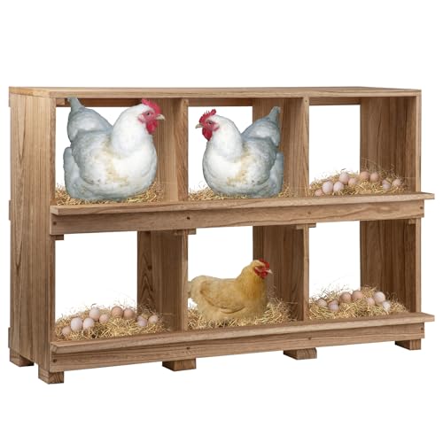 Neoaider Nesting Boxes for Chickens 6 Compartment Wall-Mounted Wooden Chicken Nesting Box Ensuring Comfortable Egg Laying Preventing Egg Falls Perfect for Backyard and Poultry Farms