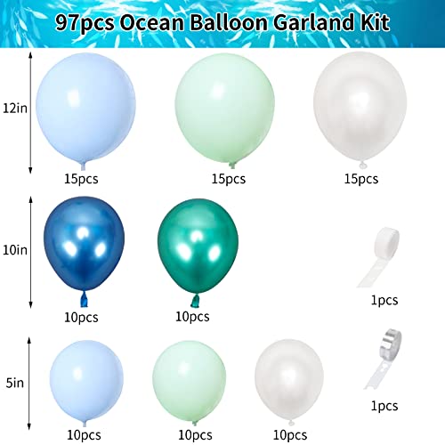 Balloon Garland Kit Green Blue White Ocean Balloons Arch Kit Under The Sea Party Decorations For Kids Baby Shower Birthday, With Balloon Arch Strip Dot Glue #TOP1