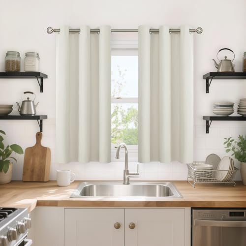 Image of YoungsTex Linen Blackout Curtains 45 Inch Length for Bedroom, Short Thermal Insulated Window Drapes Full Room Darkening with Grommet White Liner for Living Room, 2 Panels, 42 X 45 Inch