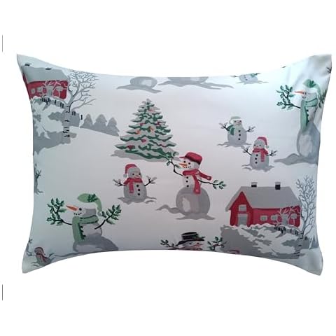 Christmas Snowman Print ELLA & MAX Toddler Travel Pillowcase. Soft & Cuddly. Fits 13x18 & 14x19 Toddler Pillows. Easy to wash & no Ironing. Handmade in USA. (Snowman Print) Cover
