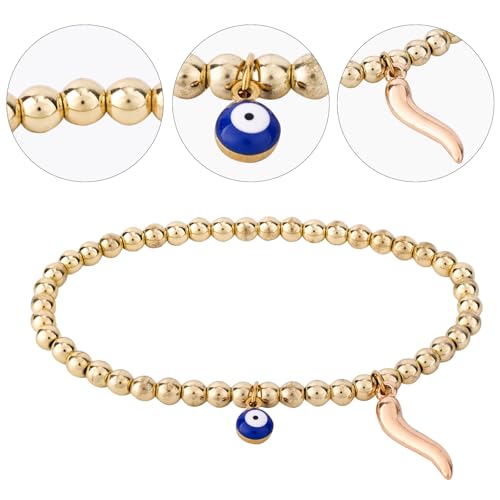 Evil Eye Bracelets for Women, Gold Stainless Steel Beaded Protection Bracelet With Italian Horns Charm Dainty Trendy Animal Elastic Jewelry Gifts for Women Accessories4