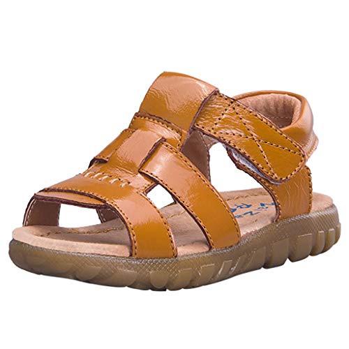 Baby Sandals,Fineser Infant Girls Boys Casual T Strap Sandal Soft Sole Non-Slip Closed Toe First Walkers Shoes (Yellow, 12-15 Months Toddler)