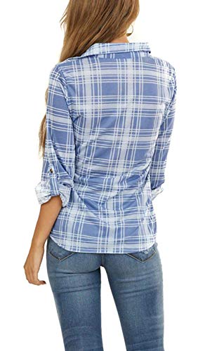 NUOREEL Women's Classic Plaid Shirt Button Down Shirts Roll Up Long Sleeve Cuffed Shirts4