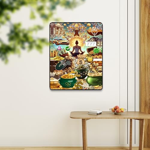 Image of SAF Money Manifestation Vision Board Wall Art | Golden Wealth Attraction Poster | Black Frame Sparkle Lamination | Positive Energy Abundance Decor Painting (14 Inch x 11 Inch) K-36121