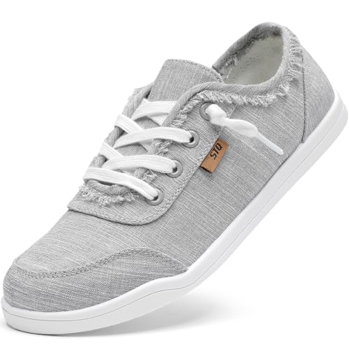 STQ Womens Slip On Sneakers Classic Low Top Canvas Shoes Casual Comfortable Walking Sneakers Light Grey Size 8