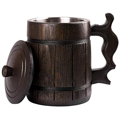Beer Mug with Lid, Beer Stein, Fantasy Monster Hunter Inspired, Pirate Medieval Plain Wooden Beer Tankard, DnD Gamer Gift, Gift for Him, MHW Geek Gift