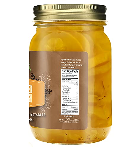 Green Jay Gourmet Pickled Squash in a Jar - Fresh Hand Jarred Vegetables for Cooking & Pantry – Home Grown Pre-Prepared Pickled Squash – Simple Natural Ingredients -16 Ounce Jar
