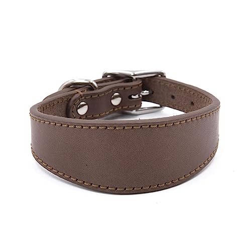 MOAIYU Wide Padded Dogs Collar Genuine Leathers Puppy Collars for Lurchers Italian Greyhounds...