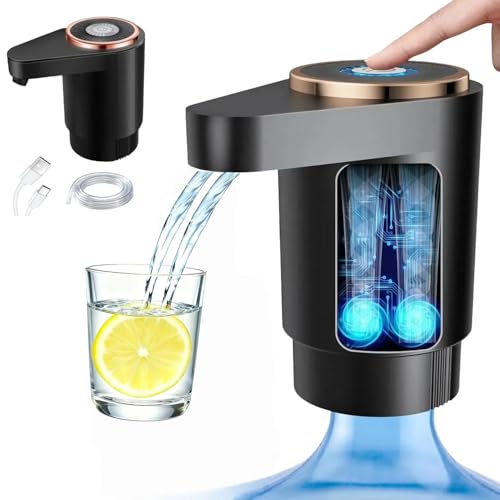Water Dispenser Pump Electric Double Pumps High Horsepower Double Water Outlets Type-c Charging Portable Electric Water Pump Jugs for Home Kitchen Office Outdoor Picnic (Black)