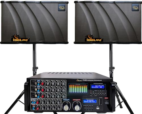 IDOLpro 3000W Home Karaoke System with New Bluetooth Mixing Amplifier and Dual 10
