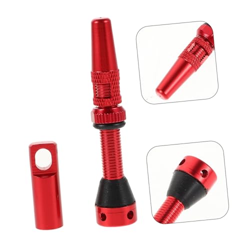 Mipcase set de 2 válvulas tubeless de aleación de aluminio rojas para neumáticos de bicicleta con diseño de orificio lateral para inflado rápido para ciclismo de montaña, carretera y urbano miniatura 7