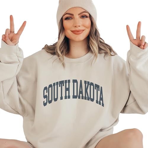 South Dakota Sweatshirt - South Dakota SD Pullover - Faded Vintage Athletic Aesthetic Varsity Style - Trendy State Travel Gift For Him or Her - Unisex Crewneck Sweatshirt