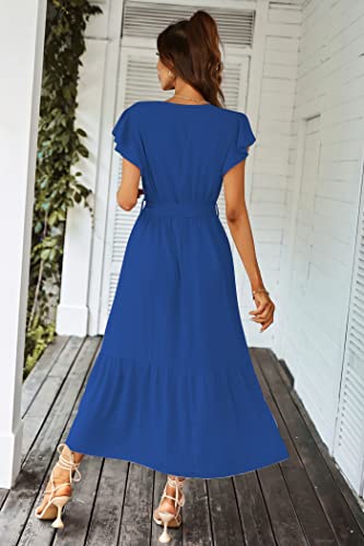 PRETTYGARDEN Women's Summer Floral Boho Maxi Dress Wrap Short Sleeve V Neck Ruffle A-Line Flowy Wedding Guest Long Dresses
